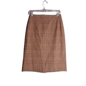Banana Republic Heritage Wool Blend Italian Fabric Brown Plaid Pencil Skirt Sz 0